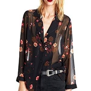 Sheer Black/Floral Oversized Blazer Sz S